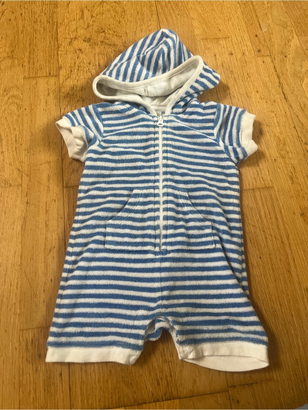 Vintage GAP Blue & White Striped Hooded Baby Romper 3-6 months